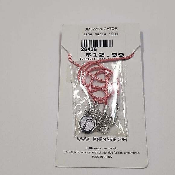 Jane Marie 14" Kids Pink Corded Necklace with Silver Alligator Disk, 3" Ext. - Picture 2 of 2